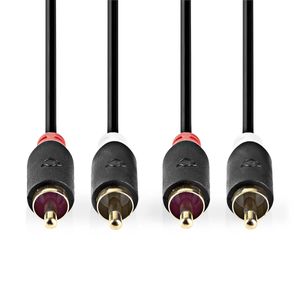 Stereo-Audiokabel | 2x RCA Male | 2x RCA Male | Verguld | 0.5 m | Rond | Antraciet | Doos