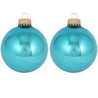 Kerstballen - 24x st - turquoise blauw - 7 cm - glas - kerstversiering