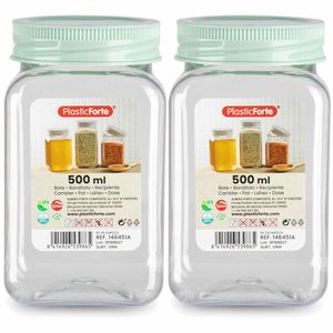 Voorraadpot/bewaarpot - 2x - 500 ml - kunststof - mint groen - B7 x H13 cm