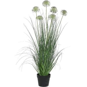 Groene/paarse Allium/sierui kunstplant 90 cm in zwarte pot   -