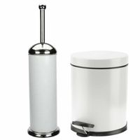 Badkamer/toilet set pedaalemmer 5 liter en toiletborstel RVS wit - thumbnail