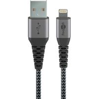 Lightning naar USB-A textielkabel met metalen aansluitingen Kabel - thumbnail