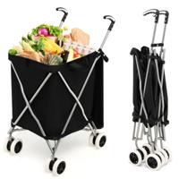 Opvouwbare Boodschappentrolley met Wielen Handkar met Afneembare Oxford-Tas Opvouwbare Winkelwagen (Zwart)