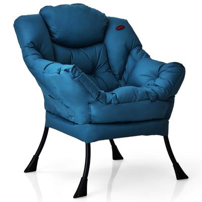Moderne Loveseat Van Polyester Stof met Metalen Frame Eenpersoons Slaapbank met Armleuningen en Zijvakken-Blauw