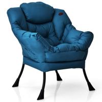 Moderne Loveseat Van Polyester Stof met Metalen Frame Eenpersoons Slaapbank met Armleuningen en Zijvakken-Blauw