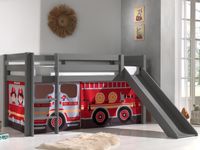 Bed ALIZE met glijbaan 90x200 cm grijs pijnboom tent brandweer II - thumbnail