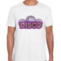 Verkleed feestkleding t-shirt heren - wit - DISCO - Seventies - Eighties party - discobol
