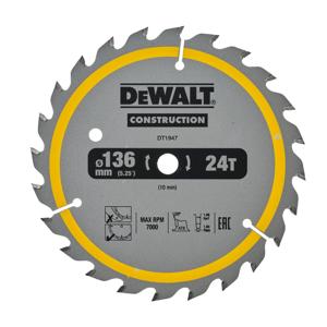 DeWALT Cirkelzaagblad voor Hout | Construction | Ø 136mm Asgat 10mm 24T - DT1947-QZ