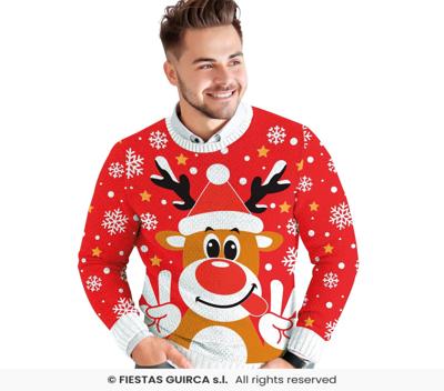 Kerst Sweater Crazy Rendier Rood Heren