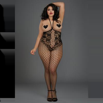 Dreamgirl Open-Cup Bodystocking - Plus Size - Zwart
