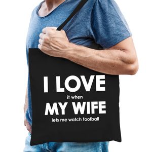 Cadeau tas voetbal liefhebber I love it when my wife lets watch football zwart voor heren   -