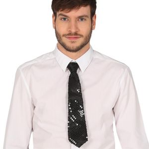Carnaval verkleed stropdas met pailletten - zwart - polyester - volwassenen/unisex   -