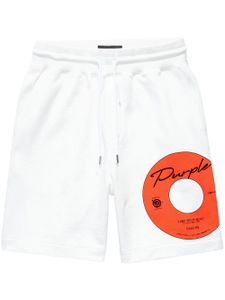 Purple Brand short en coton imprimé à lien de resserrage - Blanc