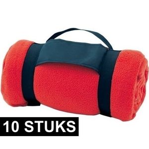 10x Fleece dekens/plaids rood afneembaar handvat 160 x 130 cm