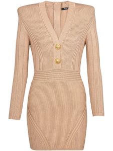 Balmain robe courte en maille nervurée - Marron