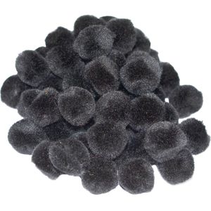 Pompons - 150x - zwart - 20 mm - hobby/knutsel materialen