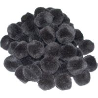 Pompons - 150x - zwart - 20 mm - hobby/knutsel materialen - thumbnail