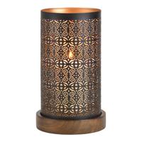 Windlicht van metaal op houten sokkel, zwart/bruin/goud (B/H/D) 13x22x13cm