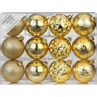 Set van 12x luxe gouden kerstballen 6 cm kunststof mat/glans   -