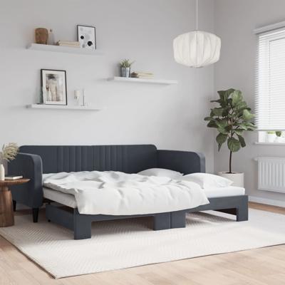 Slaapbank met onderschuifbed 90x190 cm fluweel donkergrijs