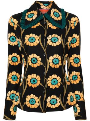 La DoubleJ Blouse met ruches en bloemenprint - Zwart La DoubleJ Blouse met ruches en bloemenprint - Zwart