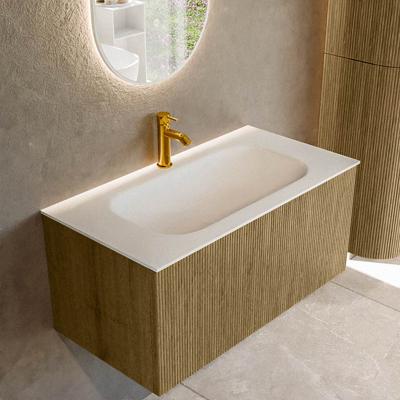 Badmeubel Mondiaz Kurve | 90 cm cm | Meubelkleur Dusk | Wastafelkleur Talc | Solid surface | Wasbak midden spoelbak | 1 kraangat