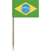50x Cocktailprikkers Brazilie 8 cm vlaggetje landen decoratie - thumbnail