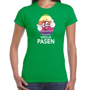 Paasei met duimen schuin omhoog vrolijk Pasen t-shirt groen voor dames - Paas kleding / outfit