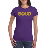 Bellatio Decorations feest t-shirt voor dames goud - glitter tekst - foute party/carnaval - paars 2XL  - - thumbnail