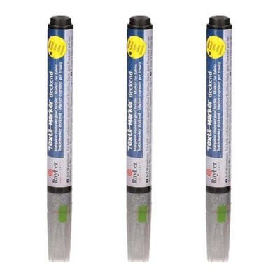 3x stuks zilveren glitter textielstift