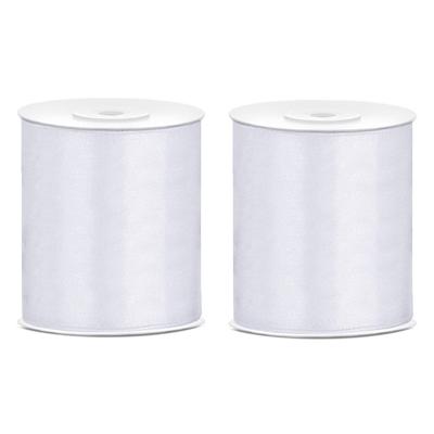 Hobby/knutsel satijnen sierlint - 2x - ivoor wit - 10 cm x 25 mtr - cadeau lint