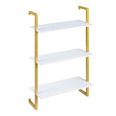 3-Traps Wandrek Keukenrek met Metalen Frame Wandgemonteerd Opslagrek Boekenrek Zwevend Rek Houten Rek Zwevend Rek 53x23x90 cm-Wit