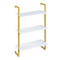 3-Traps Wandrek Keukenrek met Metalen Frame Wandgemonteerd Opslagrek Boekenrek Zwevend Rek Houten Rek Zwevend Rek 53x23x90 cm-Wit