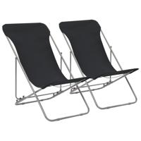 Strandstoelen inklapbaar 2 st staal en oxford stof zwart - thumbnail