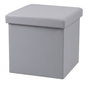 Poef Leather BOX - hocker - opbergbox - lichtgrijs - PU/mdf - 38 x 38 cm - opvouwbaar