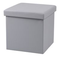 Poef Leather BOX - hocker - opbergbox - lichtgrijs - PU/mdf - 38 x 38 cm - opvouwbaar