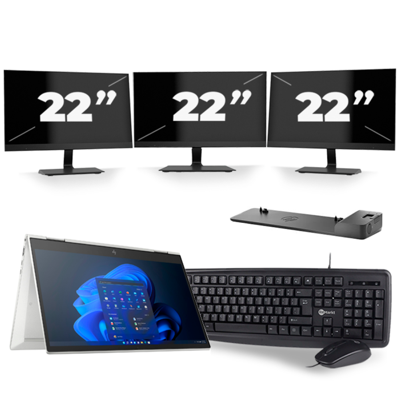 HP EliteBook x360 830 G8 - Intel Core i5-11e Generatie - 13 inch - 16GB RAM - 256GB SSD - Windows 11 Home + 3x 22 inch Monitor HP EliteBook x360 830 G8 - Intel Core i5-11e Generatie - 13 inch - 16GB RAM - 256GB SSD - Windows 11 Home + 3x 22 inch Monitor