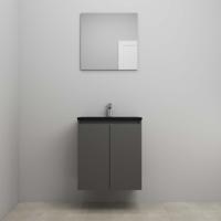 On-Line Badkamermeubelset - 60 cm - Voorgemonteerd - Greeploze Ladestructuur - Acryl Wastafel - 1 Kraangat - Spiegel - Mat Antraciet