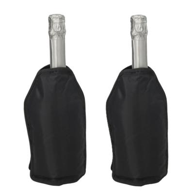 Wijnfles koeler/koelelement hoes - 2x - zwart - 22 cm - Flessenkoeler - Wijnkoeler