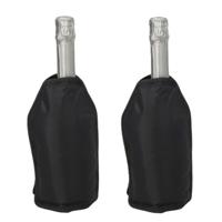Wijnfles koeler/koelelement hoes - 2x - zwart - 22 cm - Flessenkoeler - Wijnkoeler