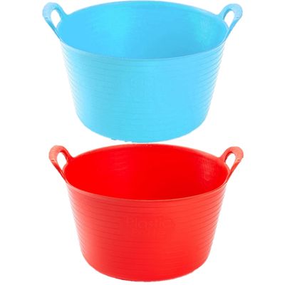 Voordeelset van 2x stuks kunststof flexibele emmers/wasmanden/kuipen 26 liter in het rood/blauw
