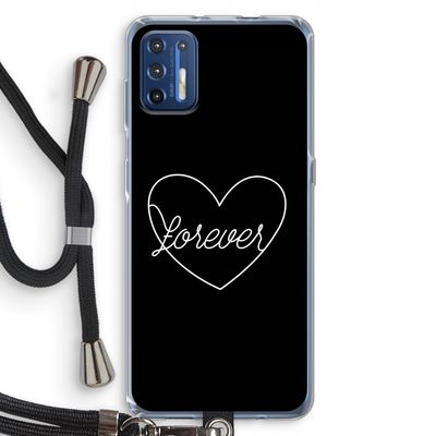 Forever heart black: Motorola Moto G9 Plus Transparant Hoesje met koord