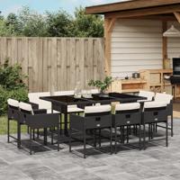 11-delige Tuinset met kussens poly rattan zwart