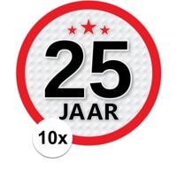 10x 25 jaar leeftijd sticker - rond - dia 15 cm - 25 jaar verjaardag/jubileum/leeftijd versiering