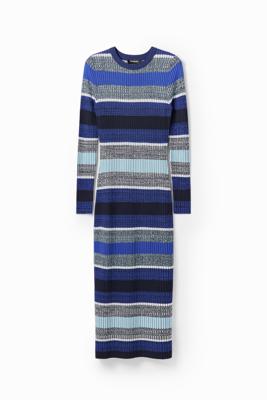 Gestreepte geribde midi-jurk - BLUE - M