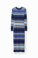 Gestreepte geribde midi-jurk - BLUE - L