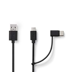 Nedis 2-in-1-Kabel | USB-A Male | USB Micro-B Male / USB-C Male | 1 m | 1 stuks - CCGB60610BK10 CCGB60610BK10