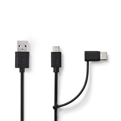 Nedis 2-in-1-Kabel | USB-A Male | USB Micro-B Male / USB-C Male | 1 m | 1 stuks - CCGB60610BK10 CCGB60610BK10