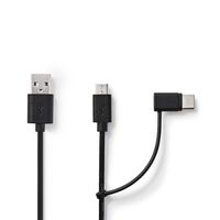 Nedis 2-in-1-Kabel | USB-A Male | USB Micro-B Male / USB-C Male | 1 m | 1 stuks - CCGB60610BK10 CCGB60610BK10 - thumbnail