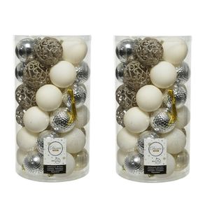 74x stuks kunststof kerstballen zilver/parel/wit 6 cm mat/glans/glitter - Kerstbal